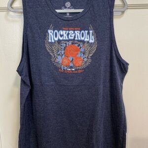 Rock & Roll Floral Graphic Tank - Navy